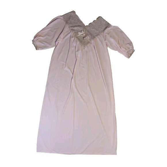 Sears Other - Vtg Sears Womens M 42-44 Pink Sheer Long Nightgown Nylon Lace Front 3/4 Sleeve